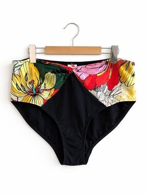 Sun & Sea Black & Tropical Floral High-Waist Bikini Bottoms – Plus Size 20 NWT